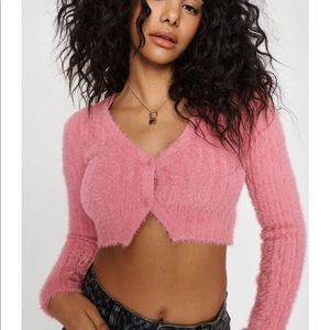 NWT Garage Pink fuzzy cropped sweater cardigan